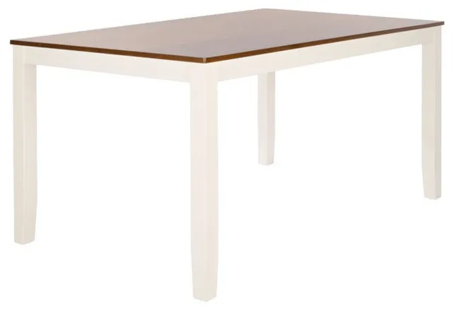 Rectangular Dining Table With Wooden Top and Slightly Tapered Legs, White/Natural