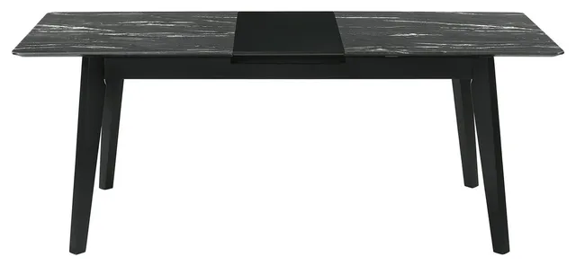 Rectangular Faux Marble Dining Table With 1 Self-Storing Extension Leaf, Black