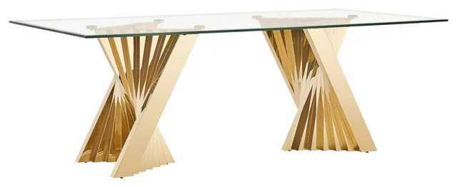 Rectangular Gold Dining Table, Glass Top 86" Glam Table
