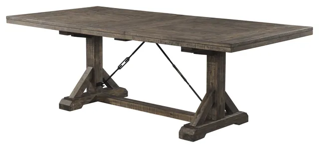 Rectangular Rustic Dining Table With Removable Leaf and Metal Turnbuckle Details