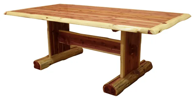 Red Cedar Log Slab Trestle Dining Table, 36" X 72"