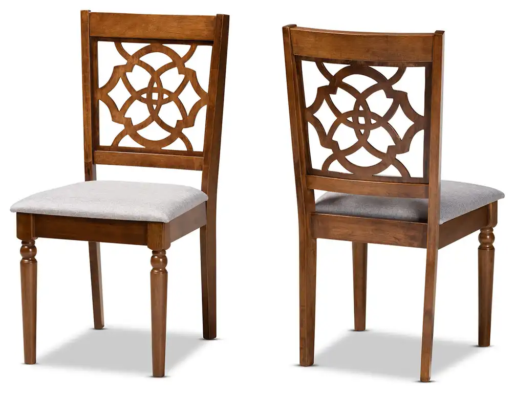 Renaud Modern Grey Upholstered and Brown Finished Wood 2-Piece Dining Chair Set