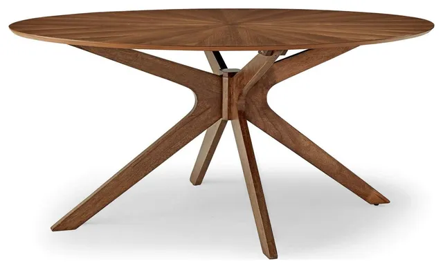 Retro Modern Walnut Dining Table with Oval Top and Intersecting Base