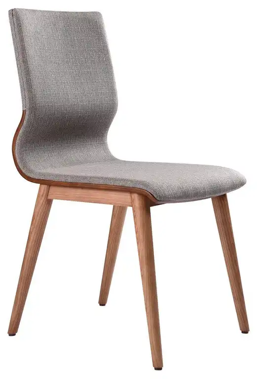 Robin Mid-Century Dining Chair, Walnut Finish and Gray Fabric