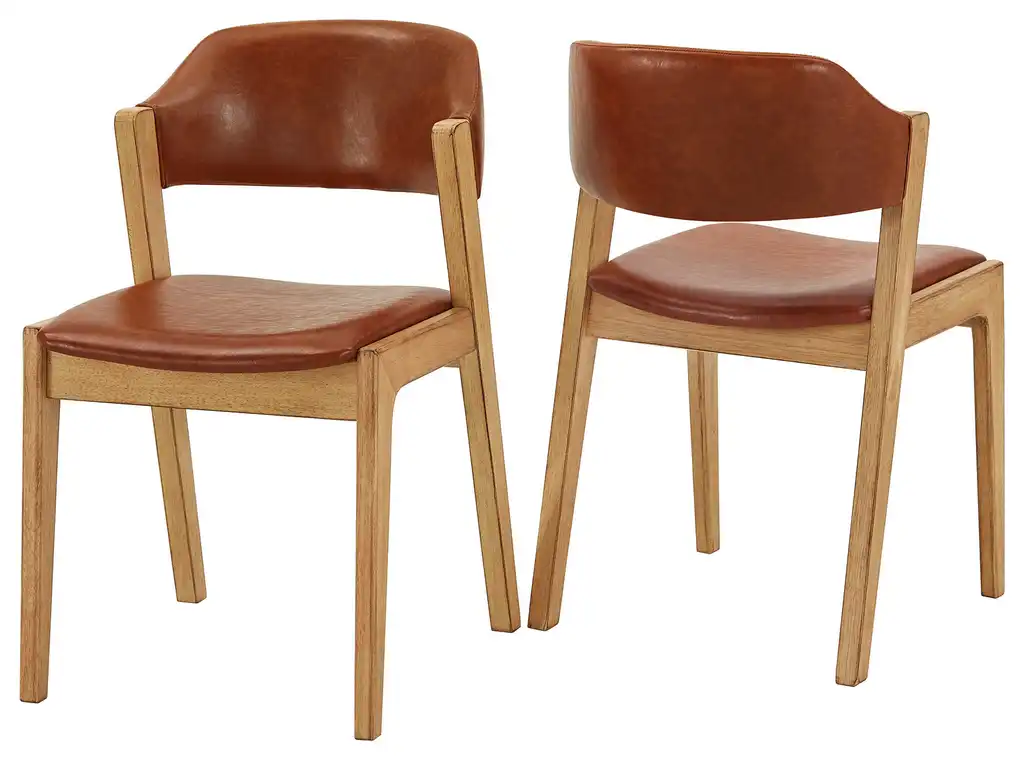 Roros Modern Scandinavian Light Oak Finish Caramel Faux Leather Dining Chairs