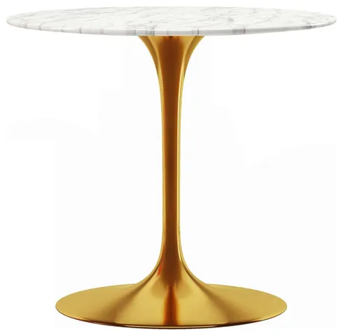 Rose 32" Round Marble Dining Table, Gold Base