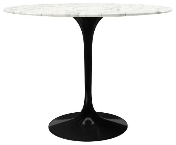 Rose 40" Round Marble Dining Table, Black Base