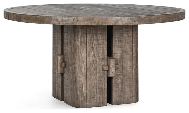 Rosemount 60" Reclaimed Pine Round Dining Table, Aged Brown, Brown