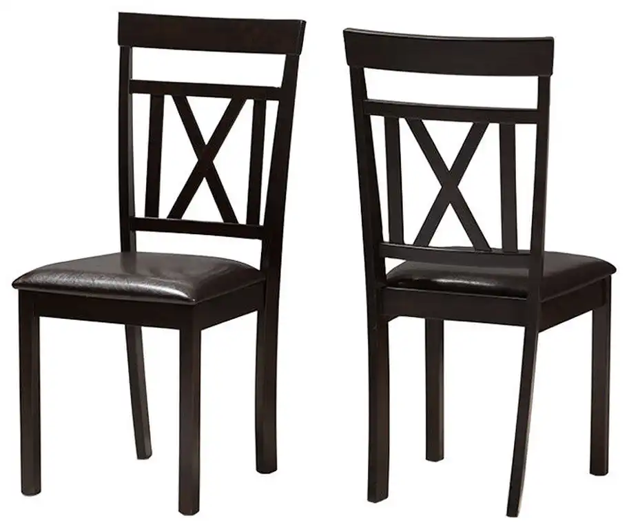 Rosie Modern Dark Brown Faux Leather Upholstered Dining Chair, Set of 2