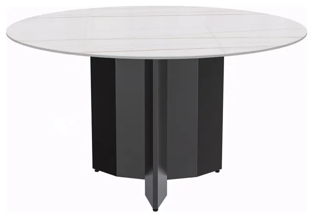 Round Dining Table Black Base with 60 Round White/Gold Sintered Stone Top