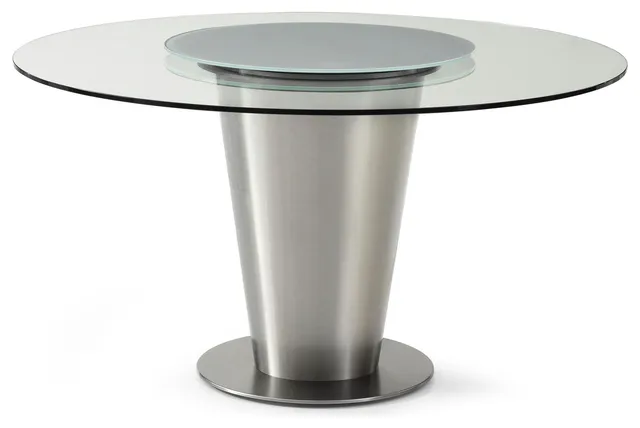 Round Glass Dining Table Top With Stainless Steel Base