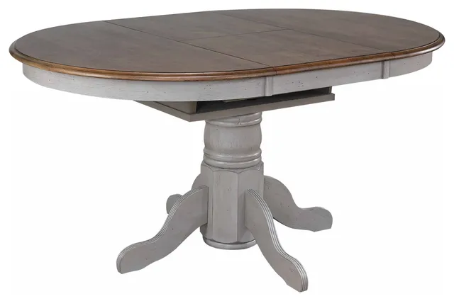 Round Or Oval Extendable Dining Table, Distressed Gray/Brown Wood