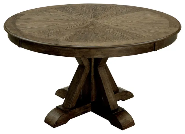 Round Solid Wood Dining Table With Pedestal Base, Light Oak Brown