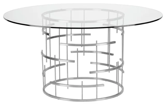 Round Tiffany Silver Metal Dining Table