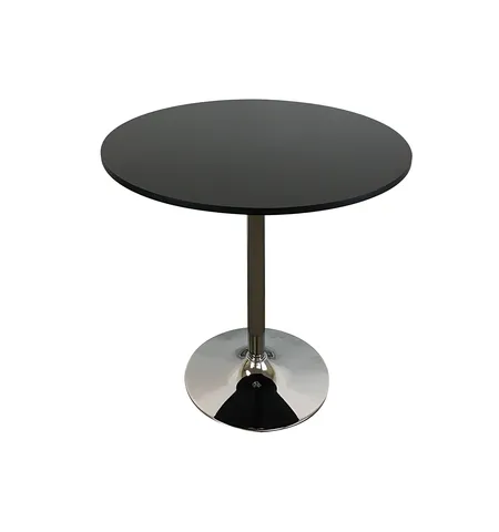 Round Wood Top Dining Table With Chrome Base, Black