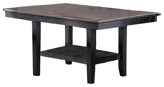 Rubberwood Dining Table With Shelf, Dark Coffee