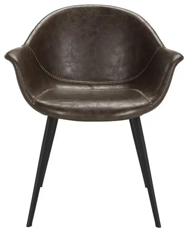 Ruffin Midcentury Modern Leather Dining Tub Chair set of 2 Dark Brown / Black