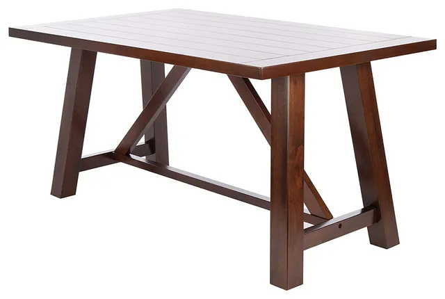 Rustic Dining Table with Splayed Legs and Acacia Veneer Top in Brown