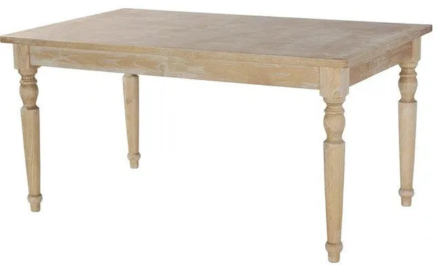 Rustic Elm Wood Rectangle Dining Table with Carved Turned Legs, Light Brown