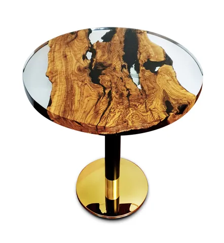 Rustic Olive Wood Round Dining Table, Epoxy Resin & Wood