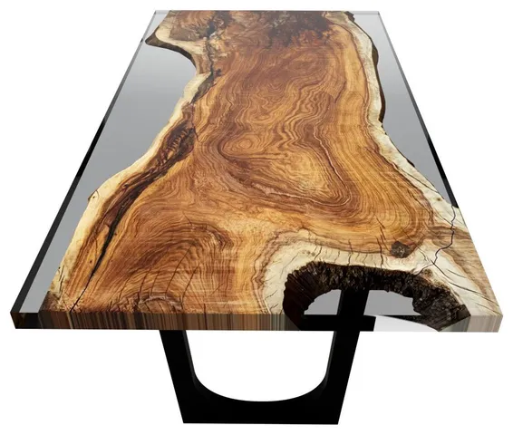 Rustic Walnut Dining Table, Epoxy Resin & Wood, Sharped