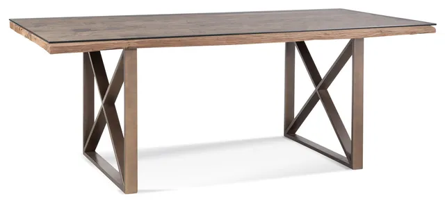 Rustic Wood and Glass Dining Tablе Bronzе Finish Cambria