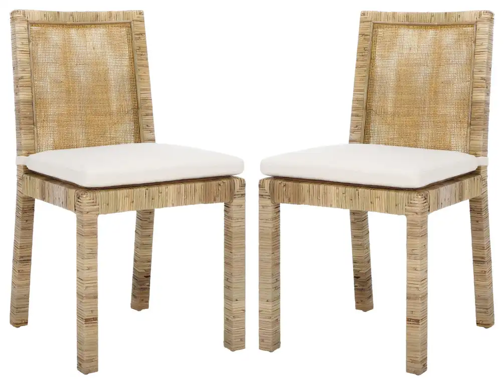 Safavieh Tojo Cane Dining Chair With Cushion, Set of 2, White/Grey