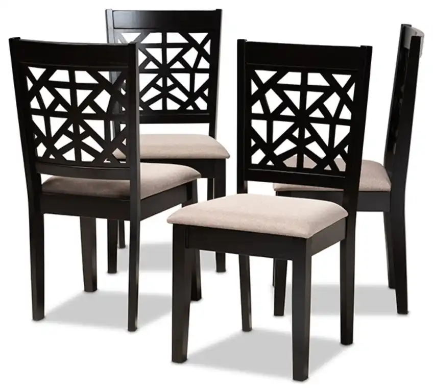 Sand Fabric Upholstered&Espresso Brown Finished Wood 4-Piece Dining Chair Set