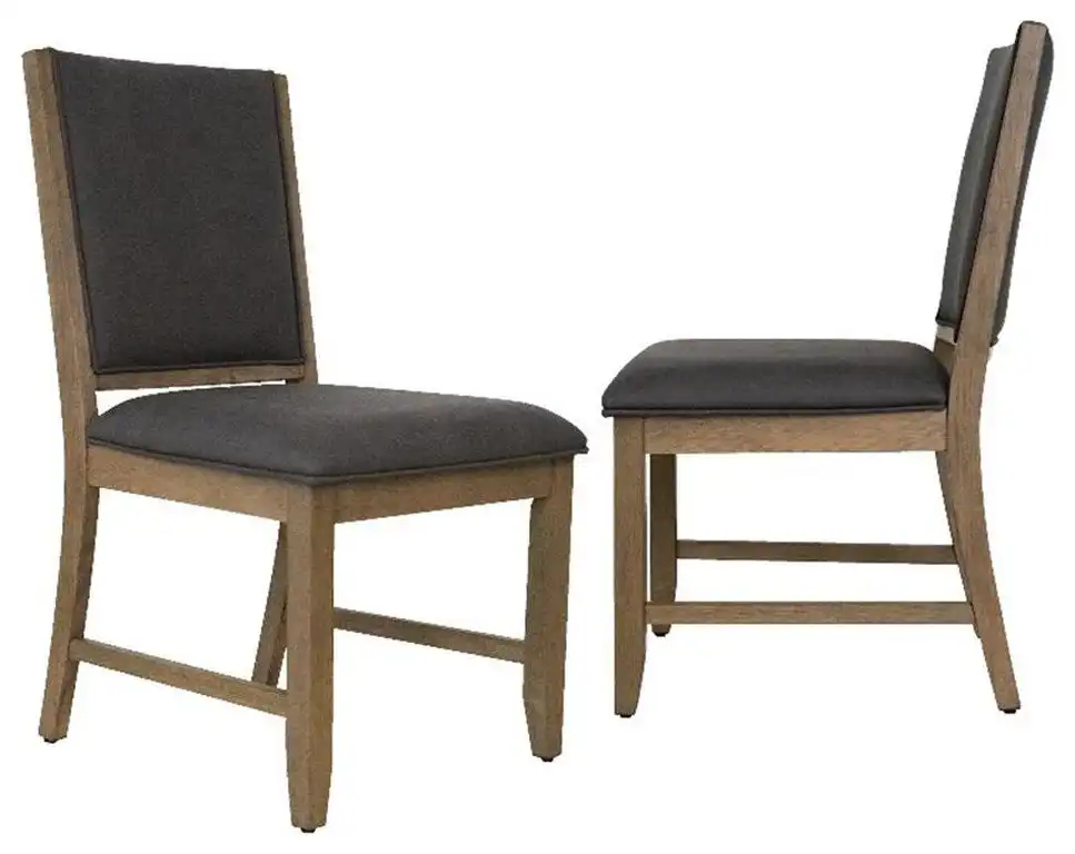 Saunders Dining Chairs Gray Padded Fabric Seat/Back Brown Acacia Wood (Set of 2)
