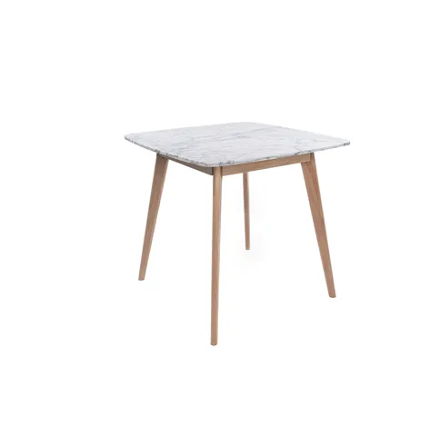Senna 31" Square Italian Carrara White Marble Dining Table with Oak Legs
