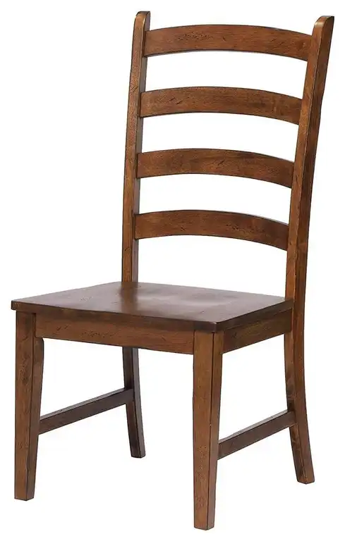 Set of 2 Amish Brown Dining Chairs with Ladder Backs & Rubberwood Frame