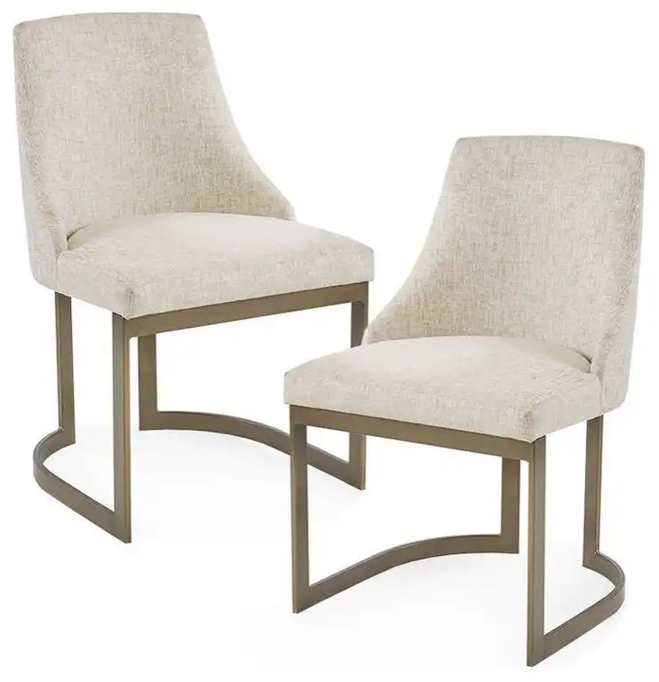 Set of 2 Beige Dining Chairs with Metal Frame and Upholstered Seat