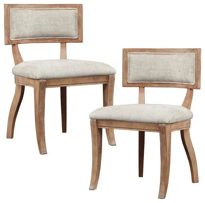 Set of 2 Beige Modern Dining Chairs with Rubberwood and Solid Wood Frame