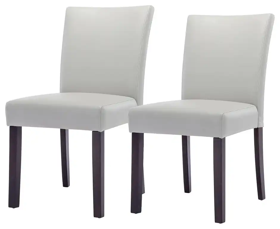Set of 2 Chic Armless Dining Chairs with Light Grey Faux Leather Seats
