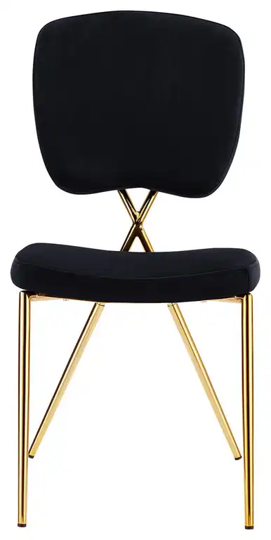 Set of 2 Contemporary Dining Chairs, Gold Metal Frame and Curved Velvet Seat, Black