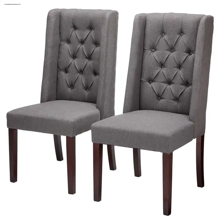 Set of 2 Dark Grey Dining Chairs with Diamond Tufting and Padded Seat