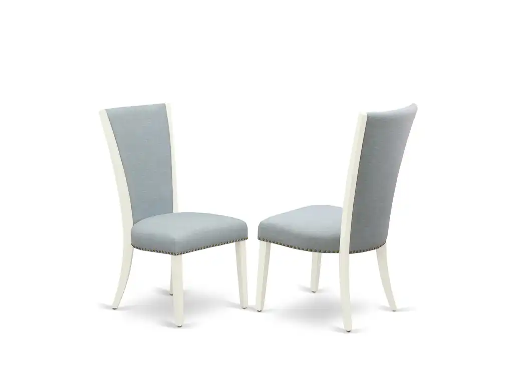 Set Of 2, Dining Chair, Linen White Hardwood Structure, Baby Blue Seat