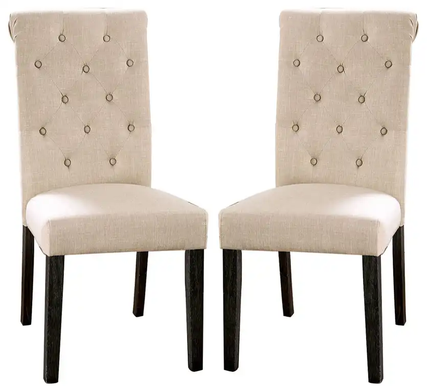 Set of 2 Dining Chairs, Antique Black and Ivory