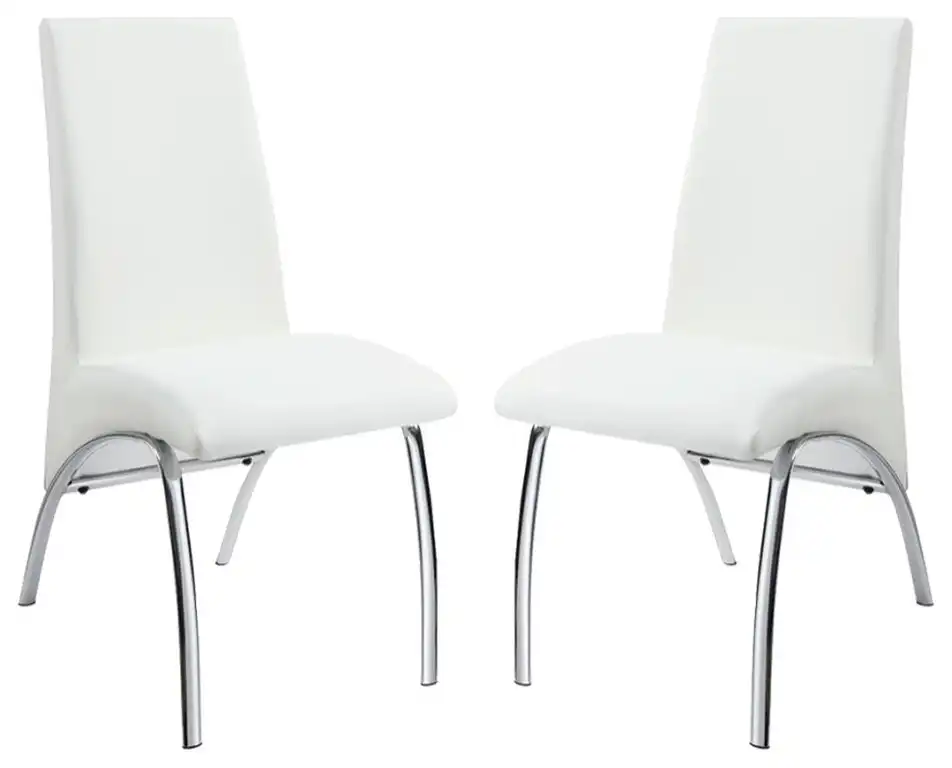 Set of 2 Dining Chairs, White and Chrome