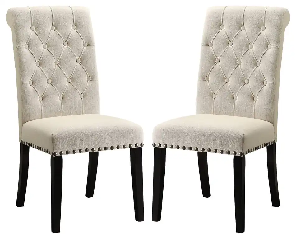 Set of 2 Dining Chairs with Nailhead Trim, Beige
