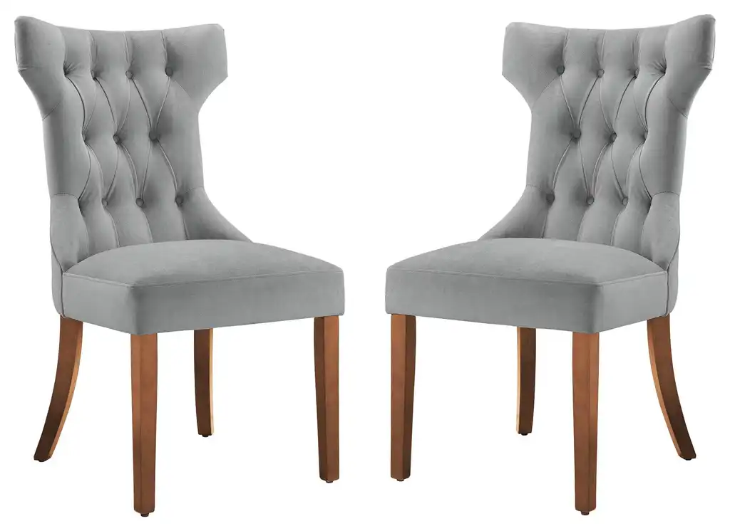 Set of 2 Dining Chairs with Padded Seat and Diamond Tufted Hourglass Back, Gray