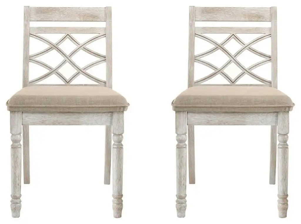 Set of 2 Dining Side Chair in Walnut and Antique White
