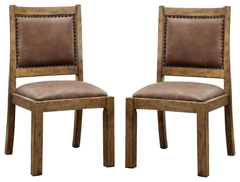 Set of 2 Fabric and Wood Side Chairs Rustic Oak and Brown Finish