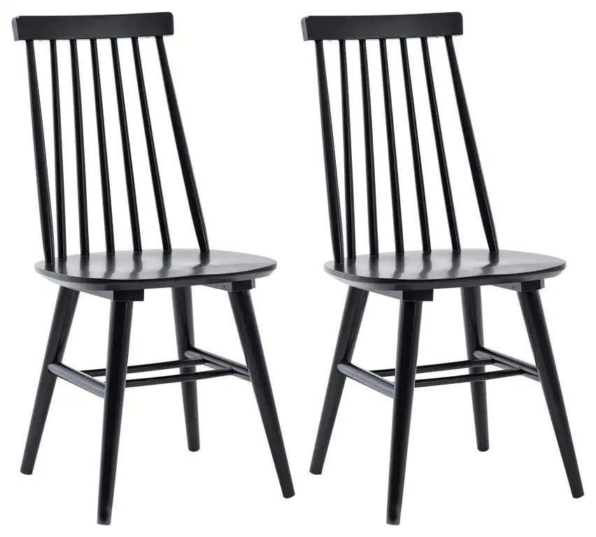 Set of 2 Farmhouse Spindle Wood Windsor Dining Chairs, Black