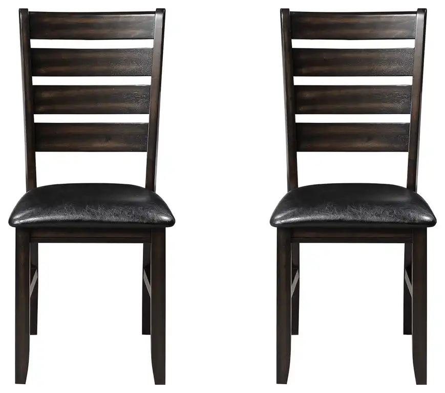Set of 2 Faux Leather Side Chairs with Padded Seat in Black and Espresso