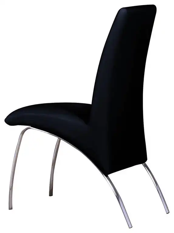 Set of 2 Faux Leather Upholstered Side Chairs, Black and Chrome