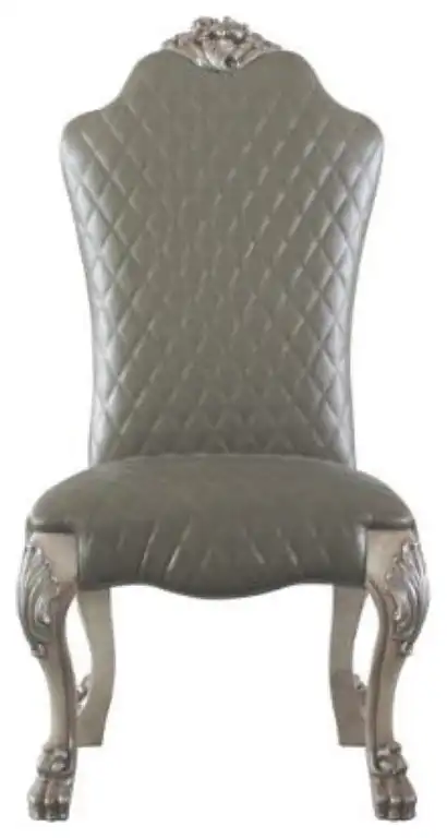 Set of 2 Gray Dining Chairs With PU Leather and Carved Claw Legs