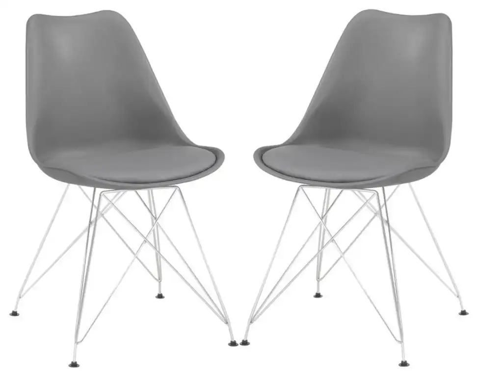 Set of 2 Leatherette Dining Chairs, Gray Finsih