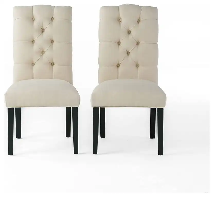 Set of 2 Natural Tufted Fabric Dining Chairs with Padded Polyester Seat