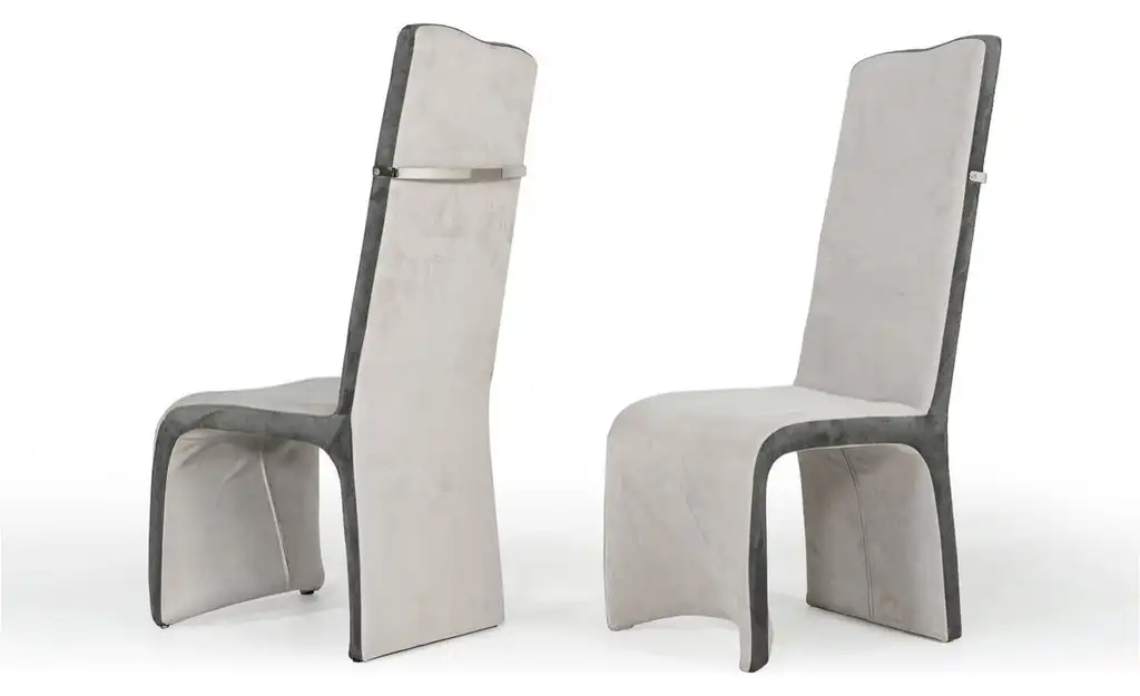 Set of 2 Tall Back Modern Beige and Grey Dining Chairs